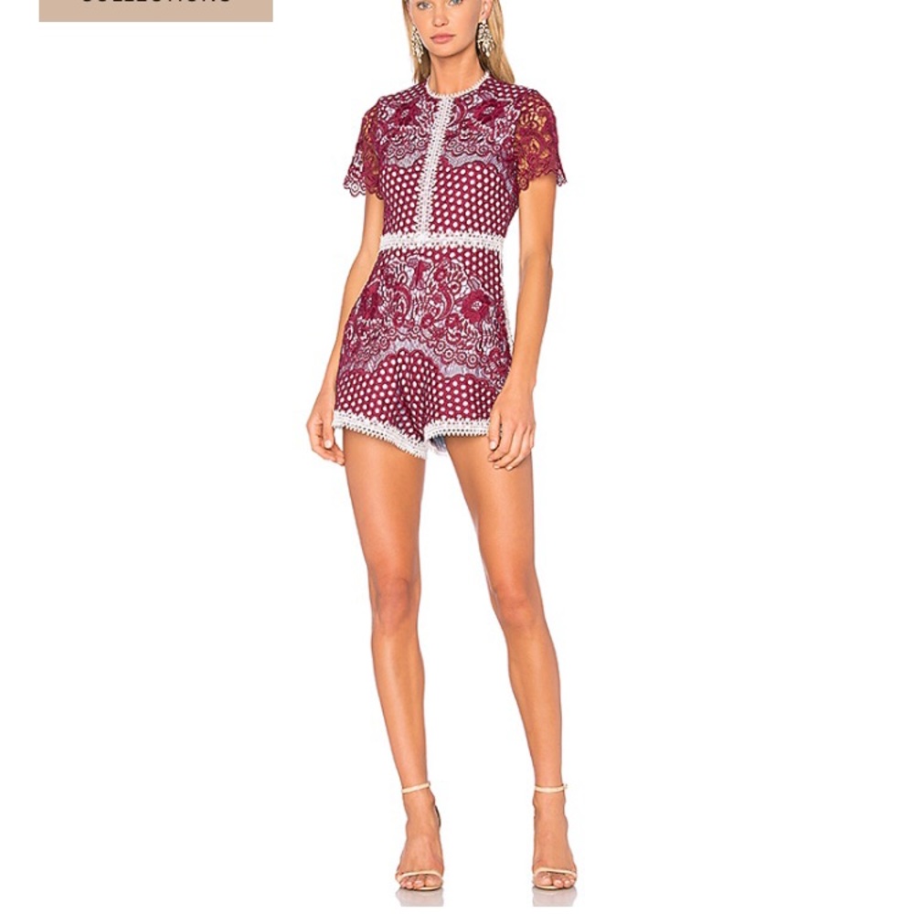 Alexis Lace Rowen Romper XS red lavender